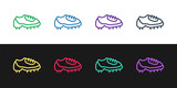 Set line Baseball boot icon isolated on black and white background. Vector