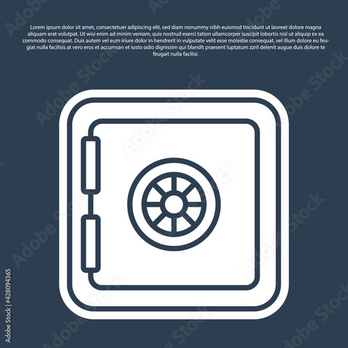 Blue line Safe icon isolated on blue background. The door safe a bank vault with a combination lock. Reliable Data Protection. Vector