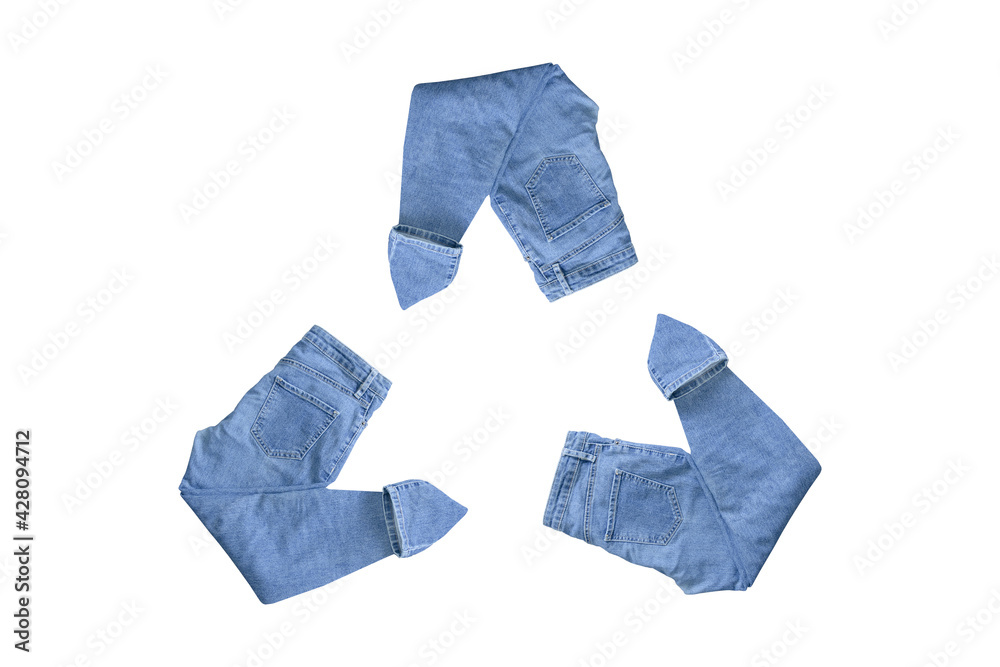 recycling clothes, ecology concept. jeans recycling symbol Stock Photo