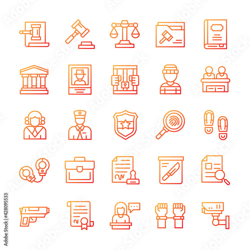 Set of Justice and Law icons with gradient style.