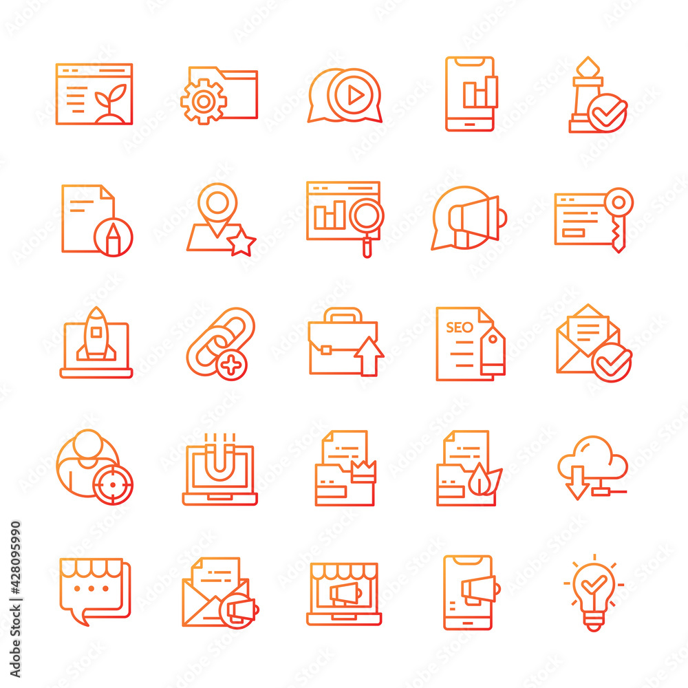 Set of SEO icons with gradient style. Set of SEO icons with gradient style.