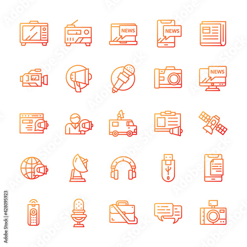 Set of Mass media icons with gradient style.