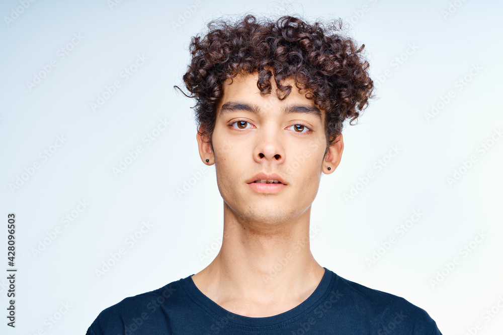 cute guy curly hair face close up skin care studio cute guy curly hair face close up skin care studio