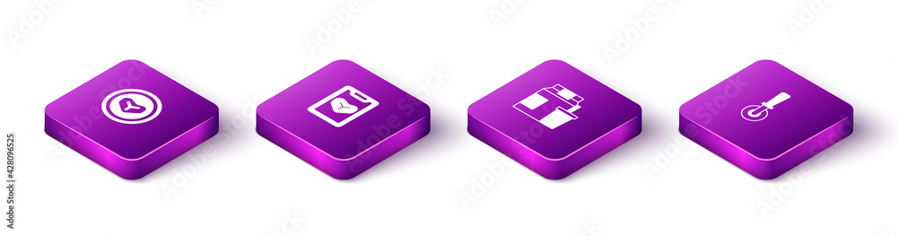 Set Isometric Steak meat on a plate, Restaurant cafe menu, Online ordering and delivery and Pizza knife icon. Vector Set Isometric Steak meat on a plate, Restaurant cafe menu, Online ordering and delivery and Pizza knife icon. Vector