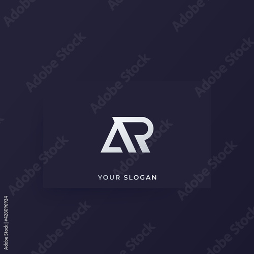 AR letters logo, vector monogram design on a card
