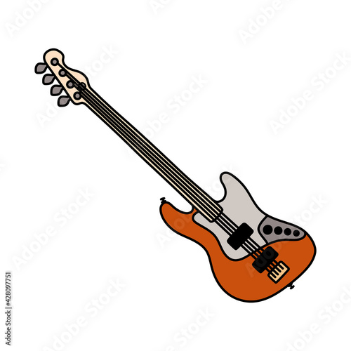 Bass guitar. Musical instrument sketch. Cartoon color vector illustration. Flat icon