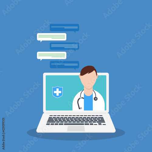 Online medical consultation or Doctor online concept .Concept for medical app and websites. Flat vector illustration.