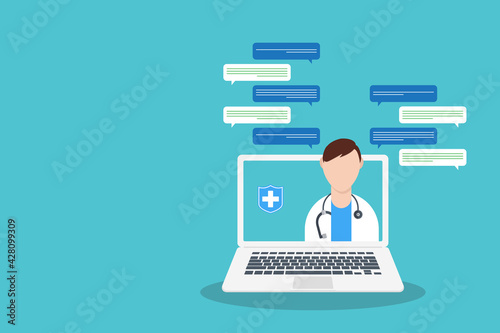 Online medical consultation or Doctor online concept .Concept for medical app and websites. Flat vector illustration.