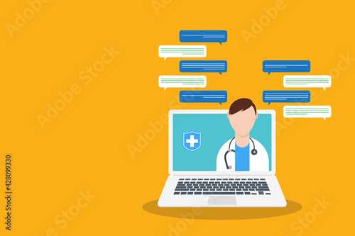 Online medical consultation or Doctor online concept .Concept for medical app and websites. Flat vector illustration.