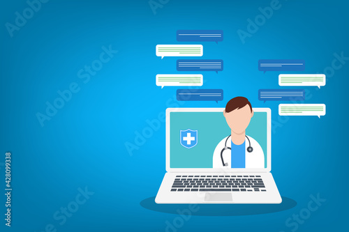 Online medical consultation or Doctor online concept .Concept for medical app and websites. Flat vector illustration.