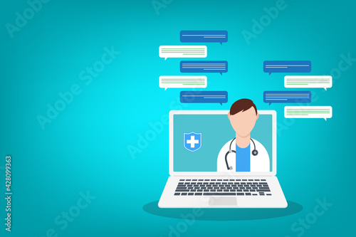 Online medical consultation or Doctor online concept .Concept for medical app and websites. Flat vector illustration.