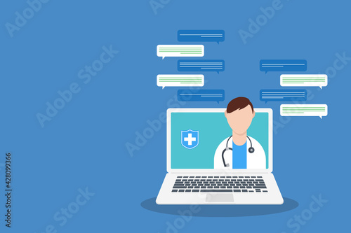 Online medical consultation or Doctor online concept .Concept for medical app and websites. Flat vector illustration.