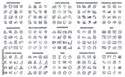 240 modern thin line icons. High quality pictograms. Linear icons set of Copyrighting, Data analysis, finance management, etc symbol template for graphic and web design collection logo vector