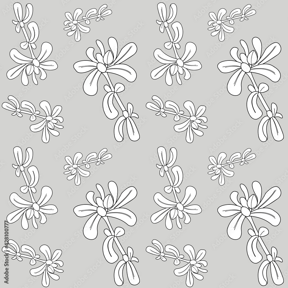 A creative composition consisting of graphic and plant elements. An abstraction. A resource for printing on paper or fabric, seamless background. A creative composition consisting of graphic and plant elements. An abstraction. A resource for printing on paper or fabric, seamless background.