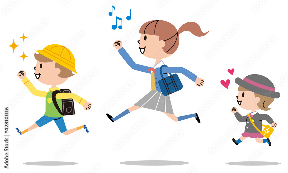 元気に飛び跳ねる３人の子供達のイラスト Stock Illustration Adobe Stock