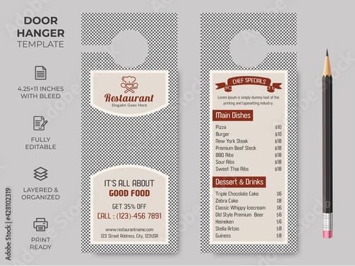 Food Restaurant Door Hanger, Vector illustration, modern Door hanger, do not disturb and make up room sign Premium Vector, Door hanger design template
