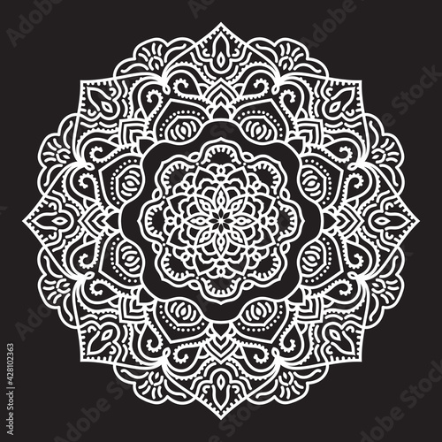 Abstract mandala graphic design decorative elements isolated on black color background for ancient geometric concepts