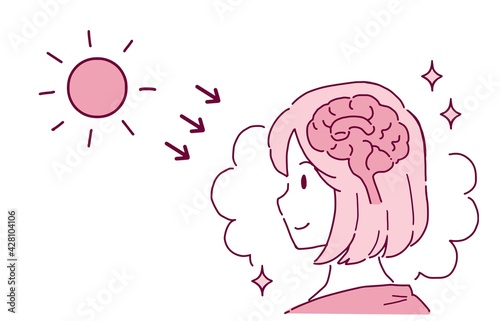 日光を浴びてセロトニンを増やす女性のイラスト