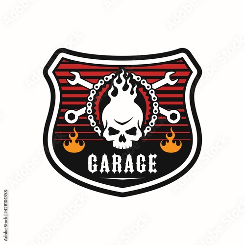 Emblem,badge skull garage logo design template