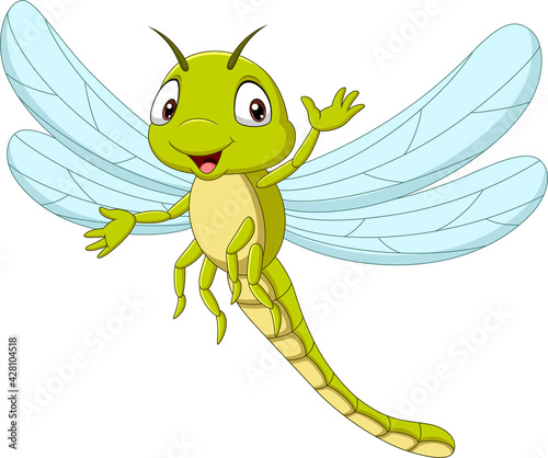 Cartoon funny dragonfly waving hand