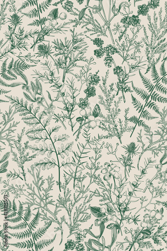 Botanical seamless hand-drawn pattern.