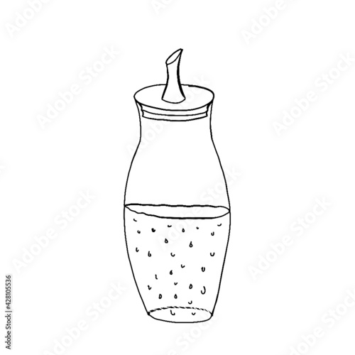 spice jar, cup of tea, sugar storage container, sugar bowl, vinegar container, pepper and salt container, kettle, spice mortar, paper towel stand with paper towels, butter and butter knife, glass sala