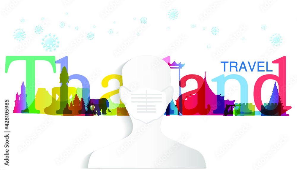 human head  wear mask  to protect from covid-19 virus outbreak spreading.travel thailand  text.banner modern idea and concept - vector