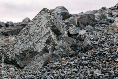 Mining process. Rocks for mining. Big gray limestone. © Маргарита Щипкова