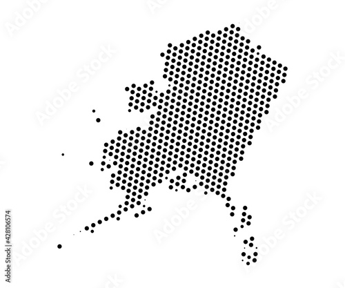 Abstract map of Alaska dots planet, lines, global world map halftone concept. Vector illustration eps 10.