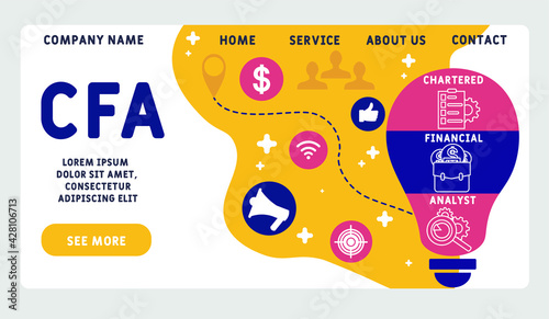 Vector website design template . CFA - Chartered Financial Analyst  acronym. business concept background. illustration for website banner, marketing materials, business presentation, online advertisin