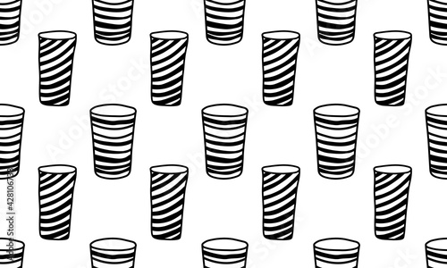 Seamless pattern with tableware or kitchenware. Vector cups