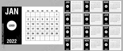 Calendar 2022 yearly. Week starts on Sunday. Vector illustration.