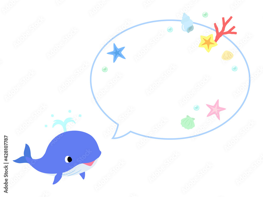 クジラのアイコン 吹き出し+海の装飾付 クジラのアイコン 吹き出し+海の装飾付