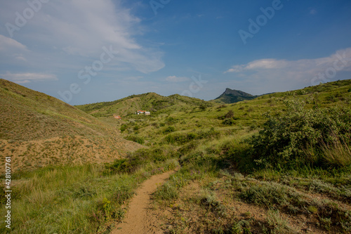 Walking in the mountains. Among the Crimean hills. Summer walk. Sunny day. © Elena