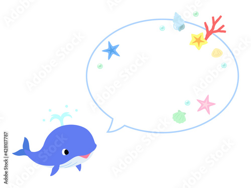 クジラのアイコン　吹き出し＋海の装飾付