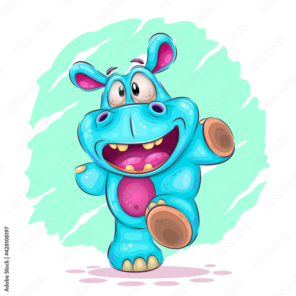 Cheerful cartoon hippo.
Colorful illustration of a cheerful walking hippo. Positive and unique design. Use the product to print on clothing, accessories, party decorations, labels and stickers, kids r Cheerful cartoon hippo.
Colorful illustration of a cheerful walking hippo. Positive and unique design. Use the product to print on clothing, accessories, party decorations, labels and stickers, kids r