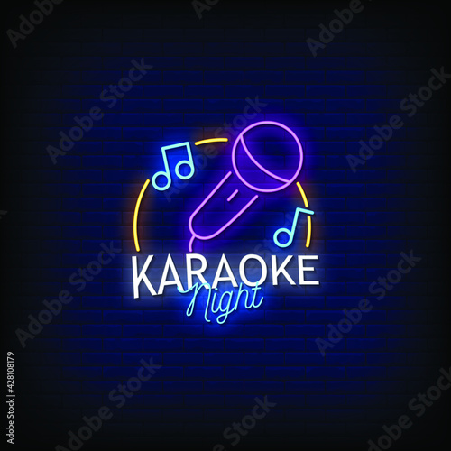 Karaoke Night Neon Signs Style Text Vector