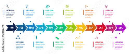 Project Timeline & Milestones Infographics, 12 months plan	