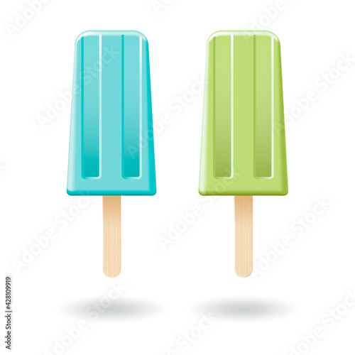 Blue mint and green lemon ice cream stick or popsicle mockup template.