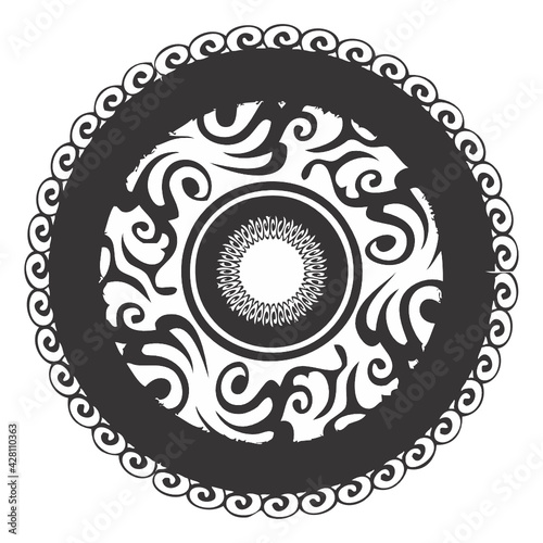 black element for creating a logo pattern, tribal tattoo circle pattern polynesian style, isolated vector frame