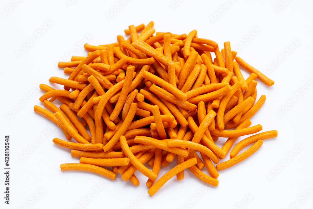 Salt breadsticks on white background.