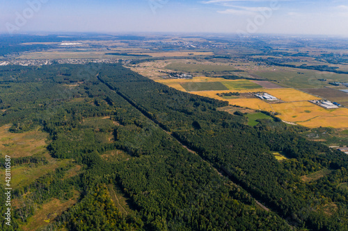 Flight over Ukrainian forests and fields, picturesque and destroyed forests, large-scale deforestation.