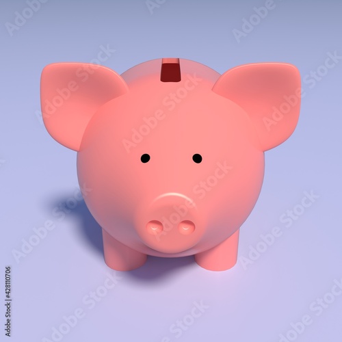 Pink pig piggy bank on blue background  3d illustration