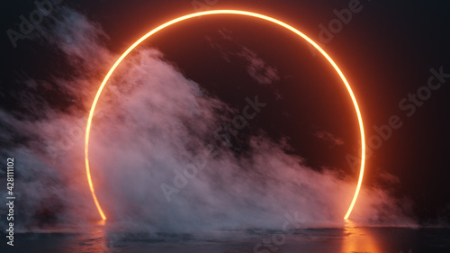neon tube circle with smoke background