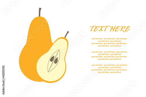 Ripe pear with a slice in a cut on an isolated background for an inscription.