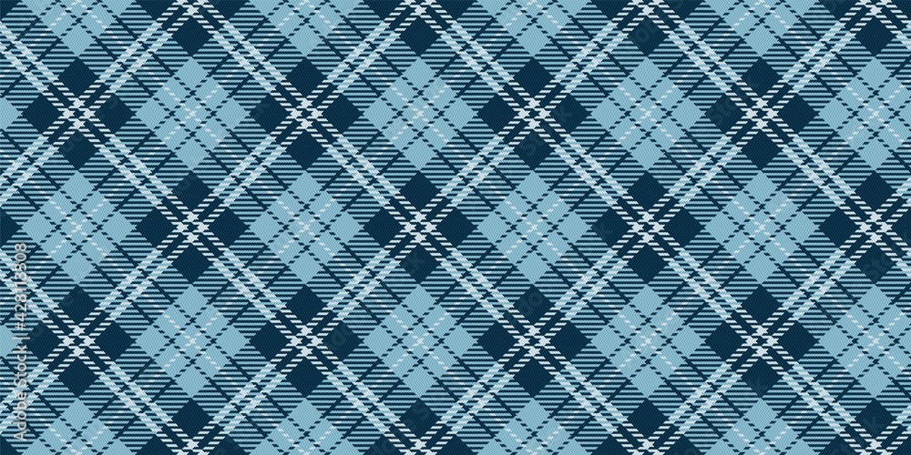 Fototapeta premium dark and light marine blue checkered gingham repeatable diagonal fabric texture with white threads for plaid, tablecloths, shirts, tartan, clothes, dresses, bedding, blankets