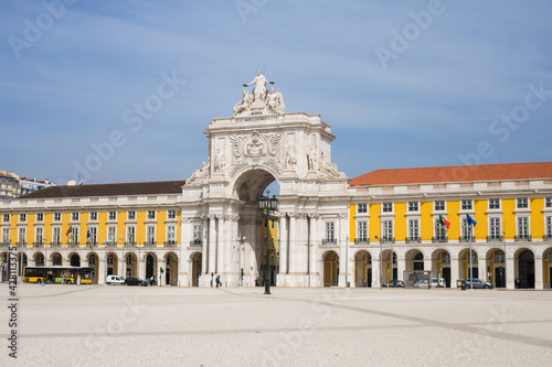 central square in Lisbon. great arch. walks in Europe. Lisbon is the capital