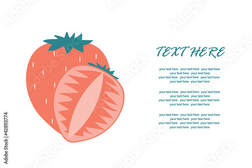 Ripe strawberry with a slice in a cut on an isolated background for an inscription.