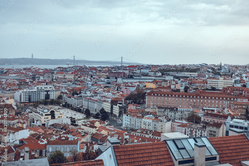 panorama with a view of the whole city in Portugal. the beauty of Portuguese and Spanish streets and cities