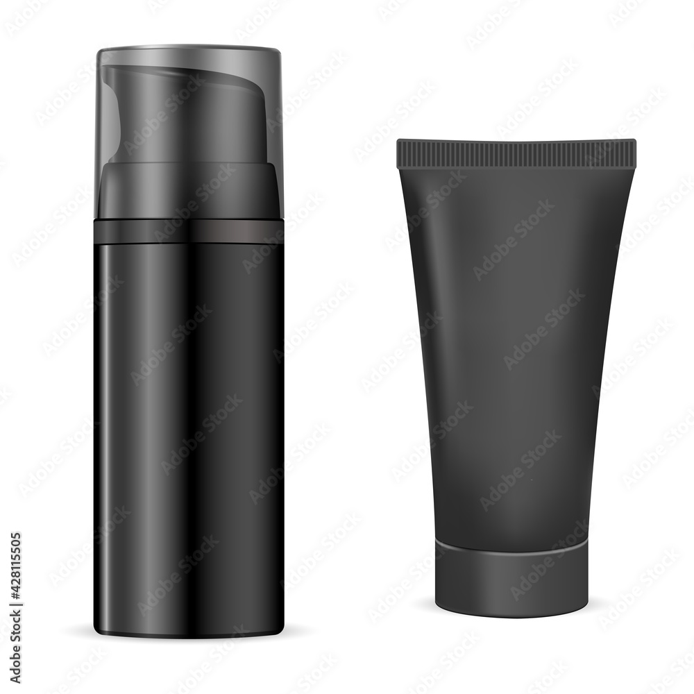 Shave bottle. Charcoal cosmetic gel, body moisture. Cleanser liquid and moisturizing packaging, facial skin product commercial advertising illustration Shave bottle. Charcoal cosmetic gel, body moisture. Cleanser liquid and moisturizing packaging, facial skin product commercial advertising illustration